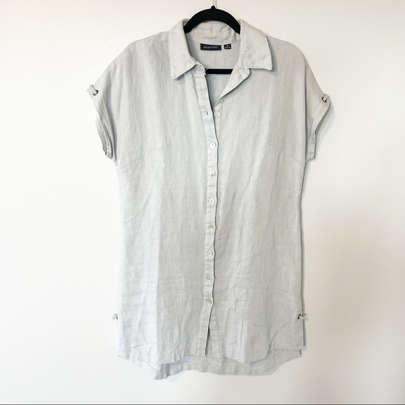 Gordon Smith linen button front tie back tunic top size 12 gray lagenlook - Picture 1 of 10